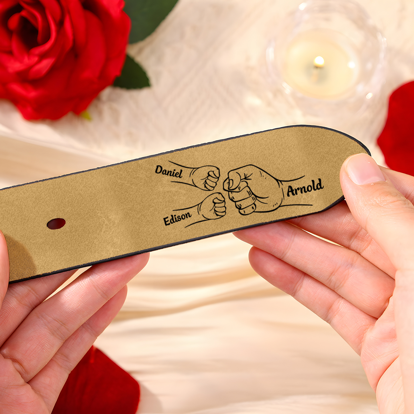Personalised Leather Belt, Custom Engraved 3 Names Belt Gift for Dad | Jessemade