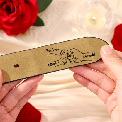 Personalised Leather Belt, Custom Engraved 3 Names Belt Gift for Dad | Jessemade