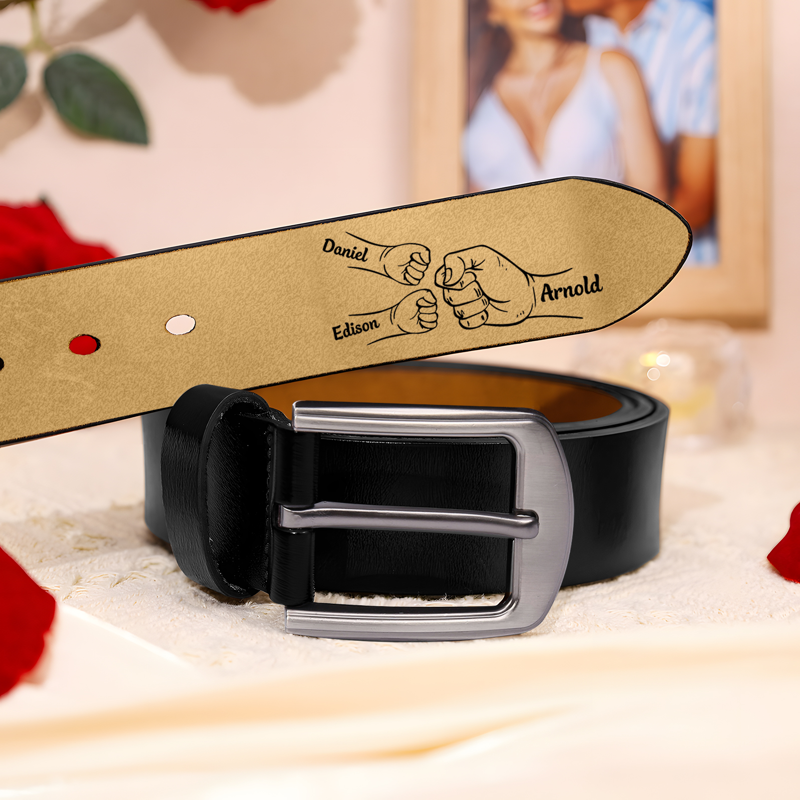 Personalised Leather Belt, Custom Engraved 3 Names Belt Gift for Dad | Jessemade