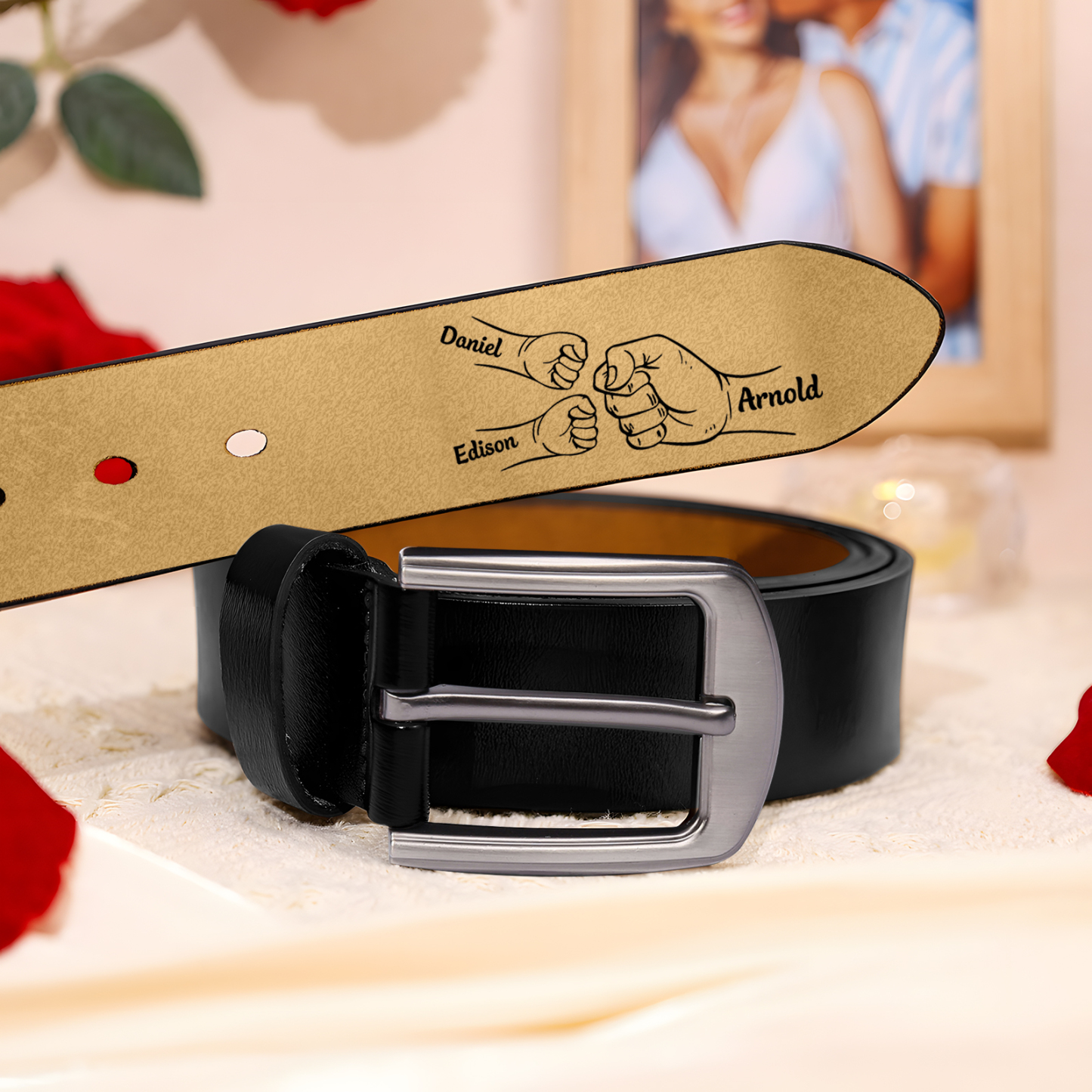 Personalised Leather Belt, Custom Engraved 3 Names Belt Gift for Dad | Jessemade