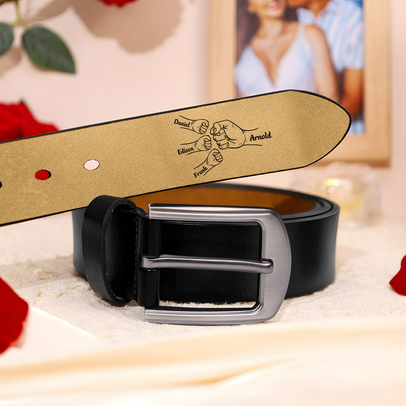 Personalised Leather Belt, Custom Engraved 4 Names Belt Gift for Dad | Jessemade