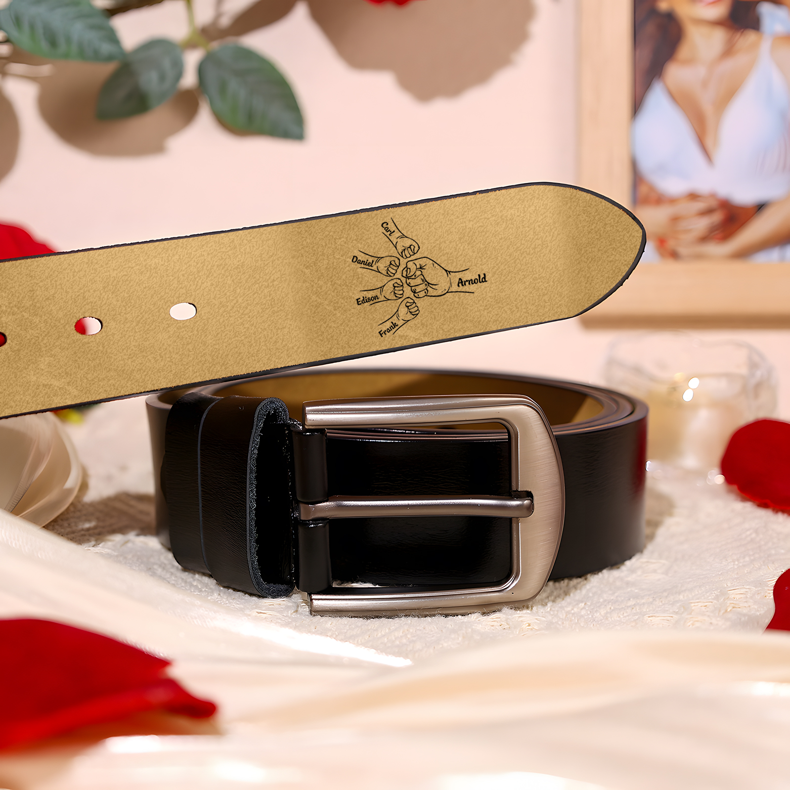 Personalised Leather Belt, Custom Engraved 5 Names Belt Gift for Dad | Jessemade