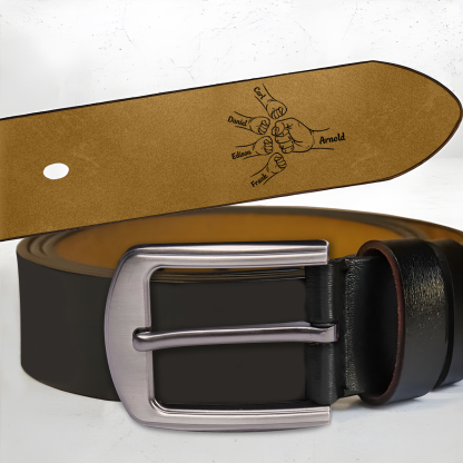 Personalised Leather Belt, Custom Engraved 5 Names Belt Gift for Dad | Jessemade
