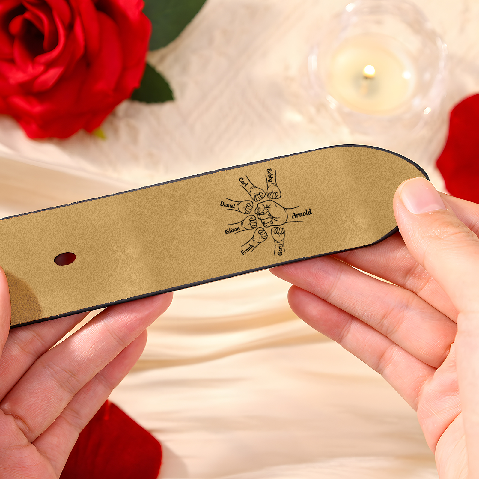Personalised Leather Belt, Custom Engraved 7 Names Belt Gift for Dad | Jessemade