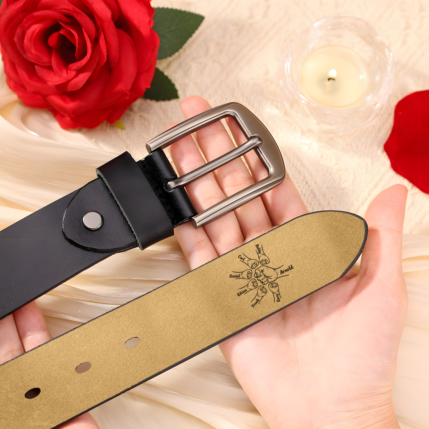 Personalised Leather Belt, Custom Engraved 7 Names Belt Gift for Dad | Jessemade