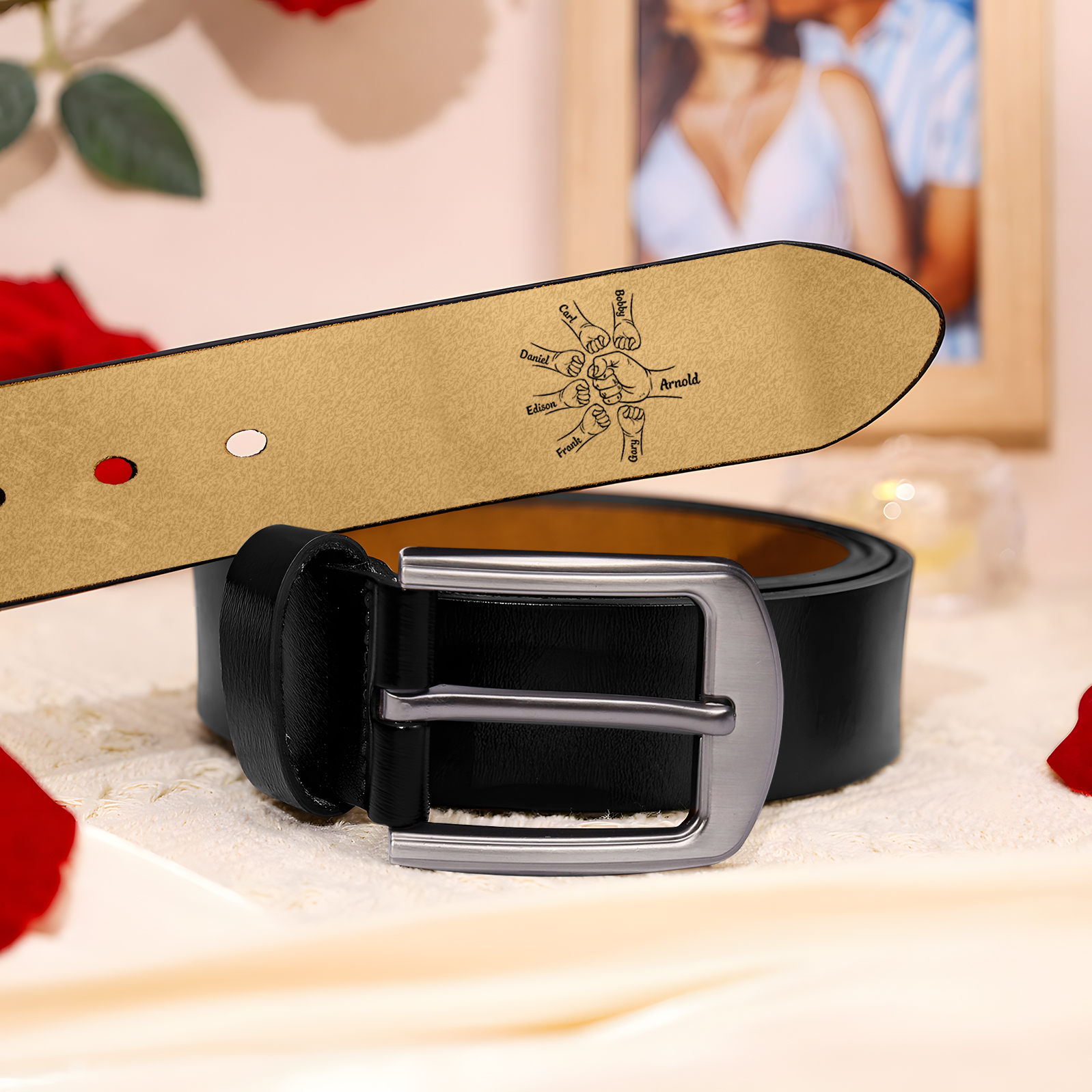 Personalised Leather Belt, Custom Engraved 7 Names Belt Gift for Dad | Jessemade