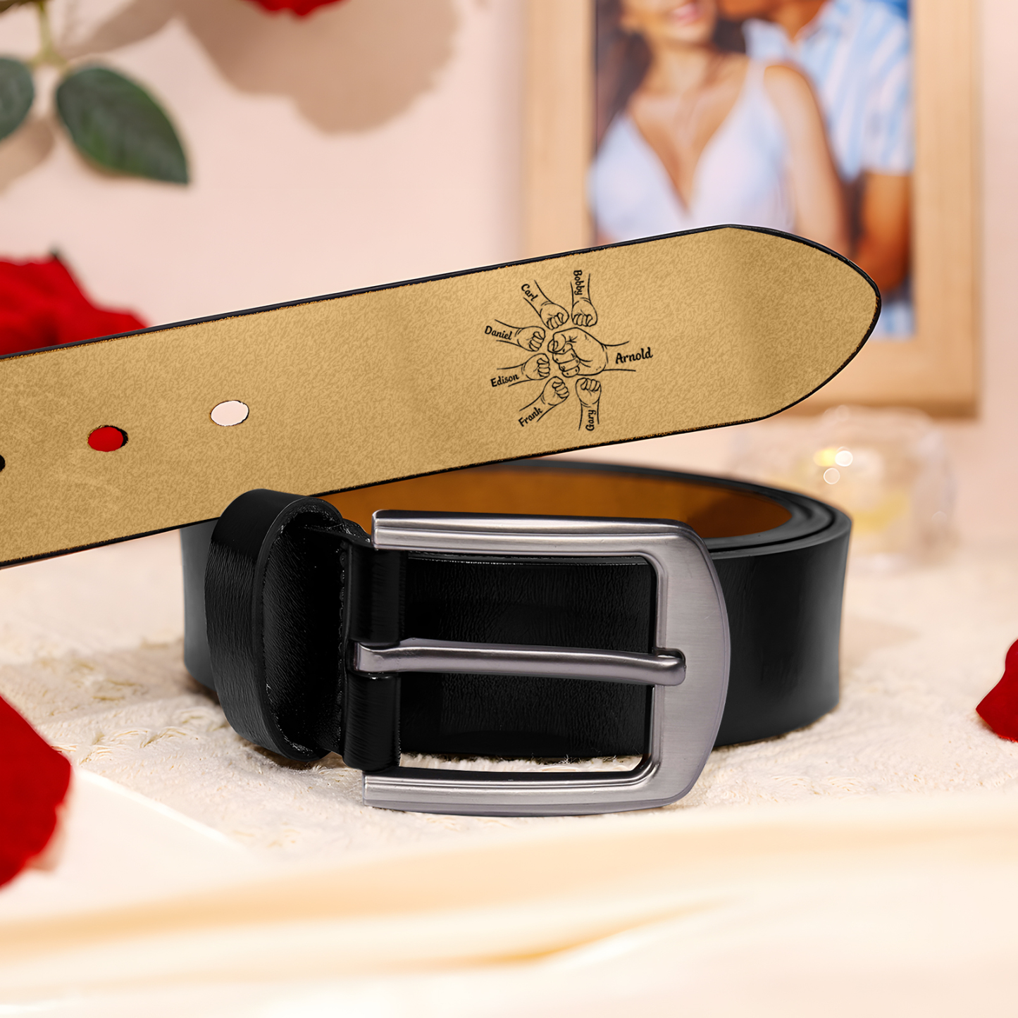Personalised Leather Belt, Custom Engraved 7 Names Belt Gift for Dad | Jessemade