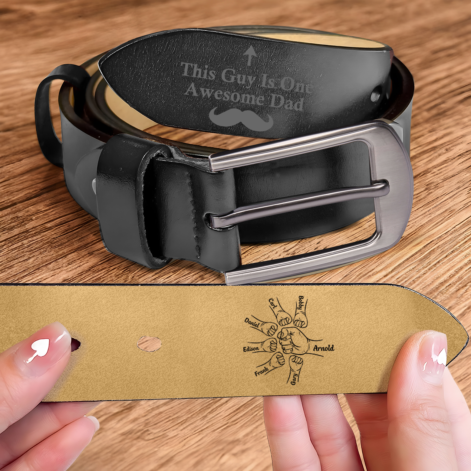 Personalised Leather Belt, Custom Engraved 7 Names Belt Gift for Dad | Jessemade