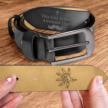 Personalised Leather Belt, Custom Engraved 7 Names Belt Gift for Dad | Jessemade