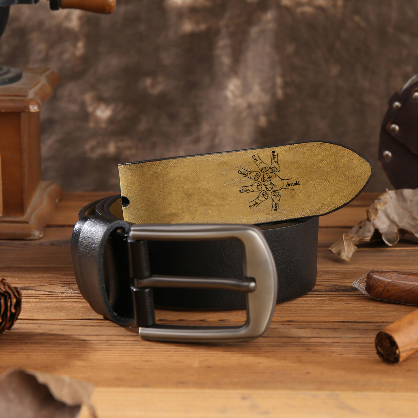 Personalised Leather Belt, Custom Engraved 7 Names Belt Gift for Dad | Jessemade