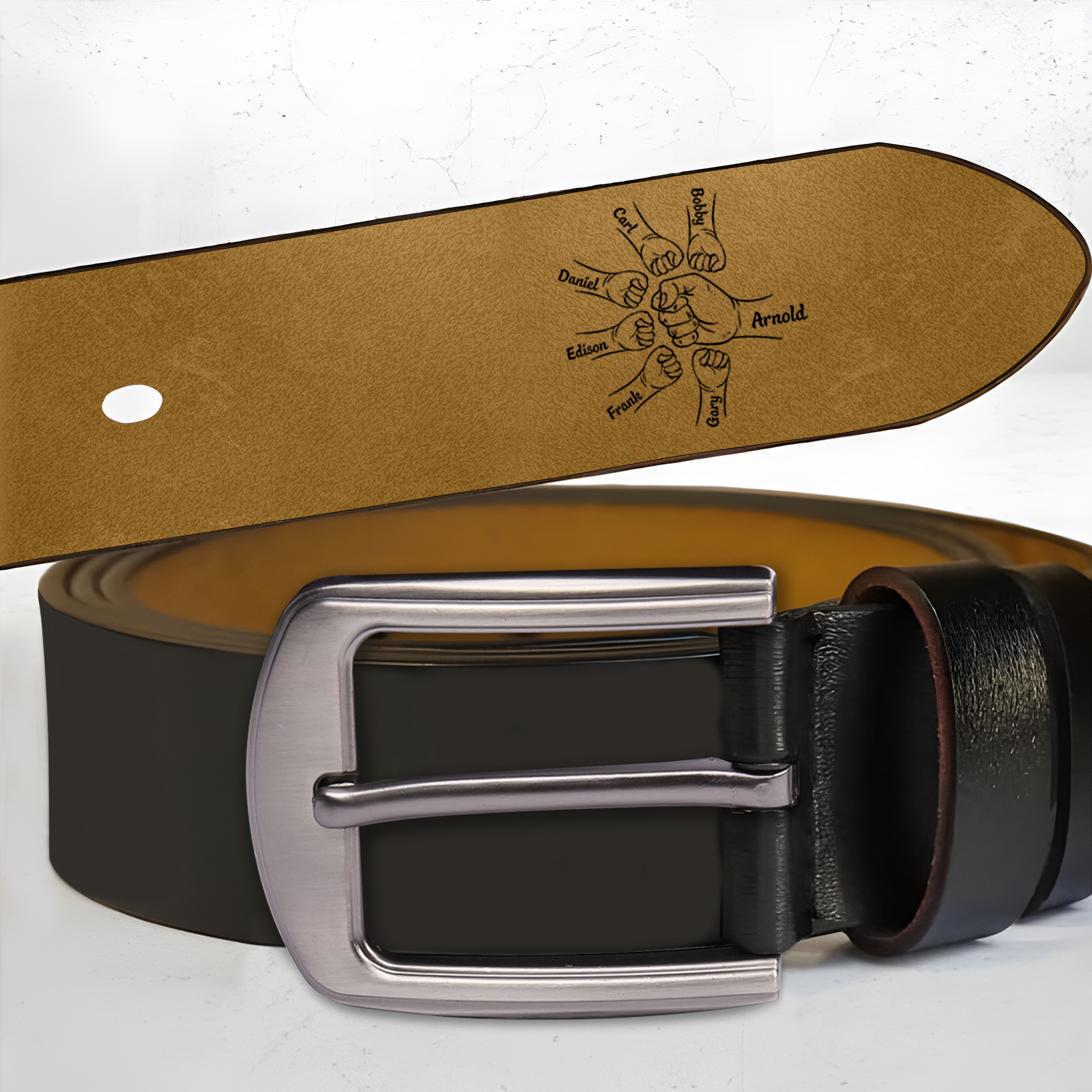 Personalised Leather Belt, Custom Engraved 7 Names Belt Gift for Dad | Jessemade