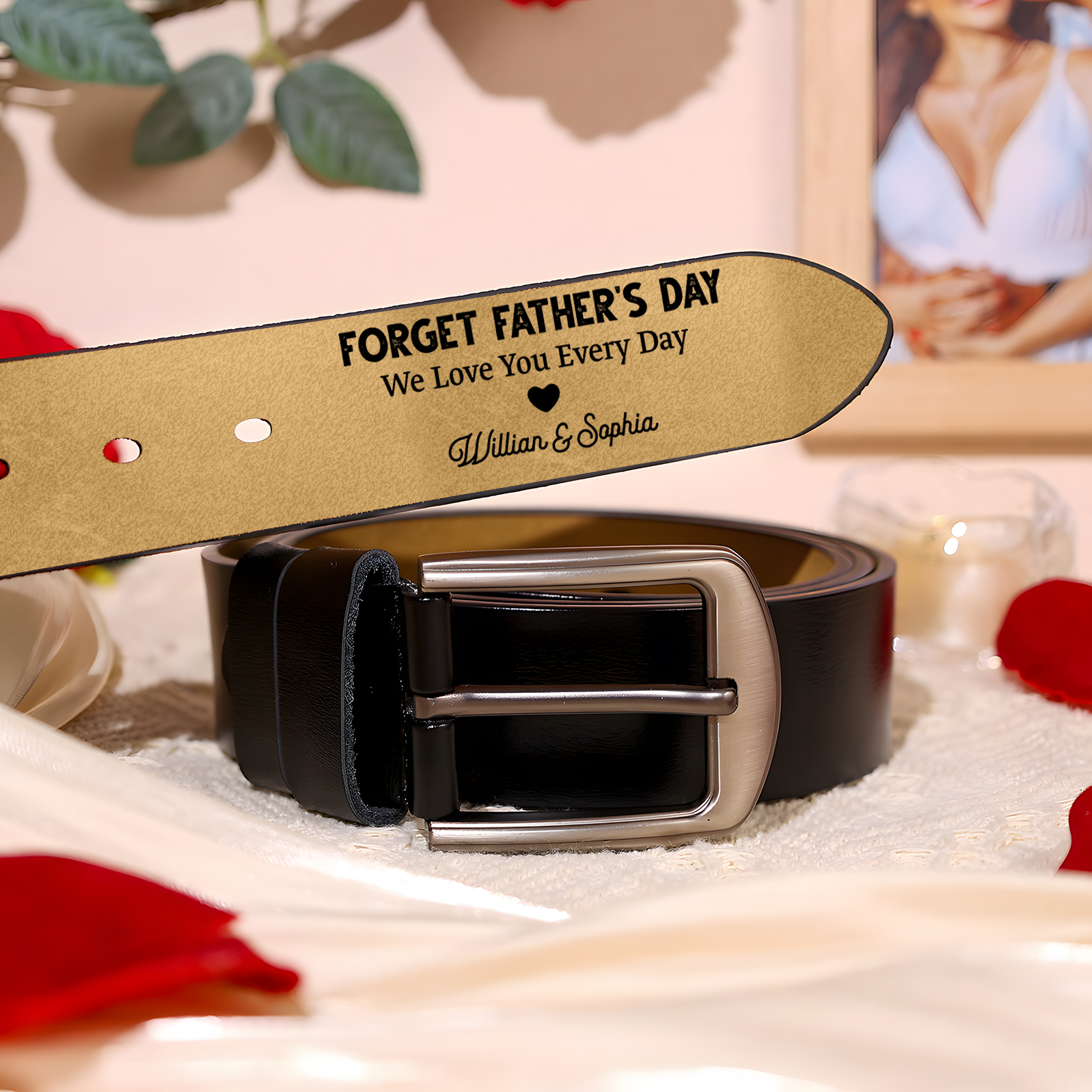 Personalised Leather Belt, Custom Engraved 3 Texts & Letter Belt Gift for Dad | Jessemade