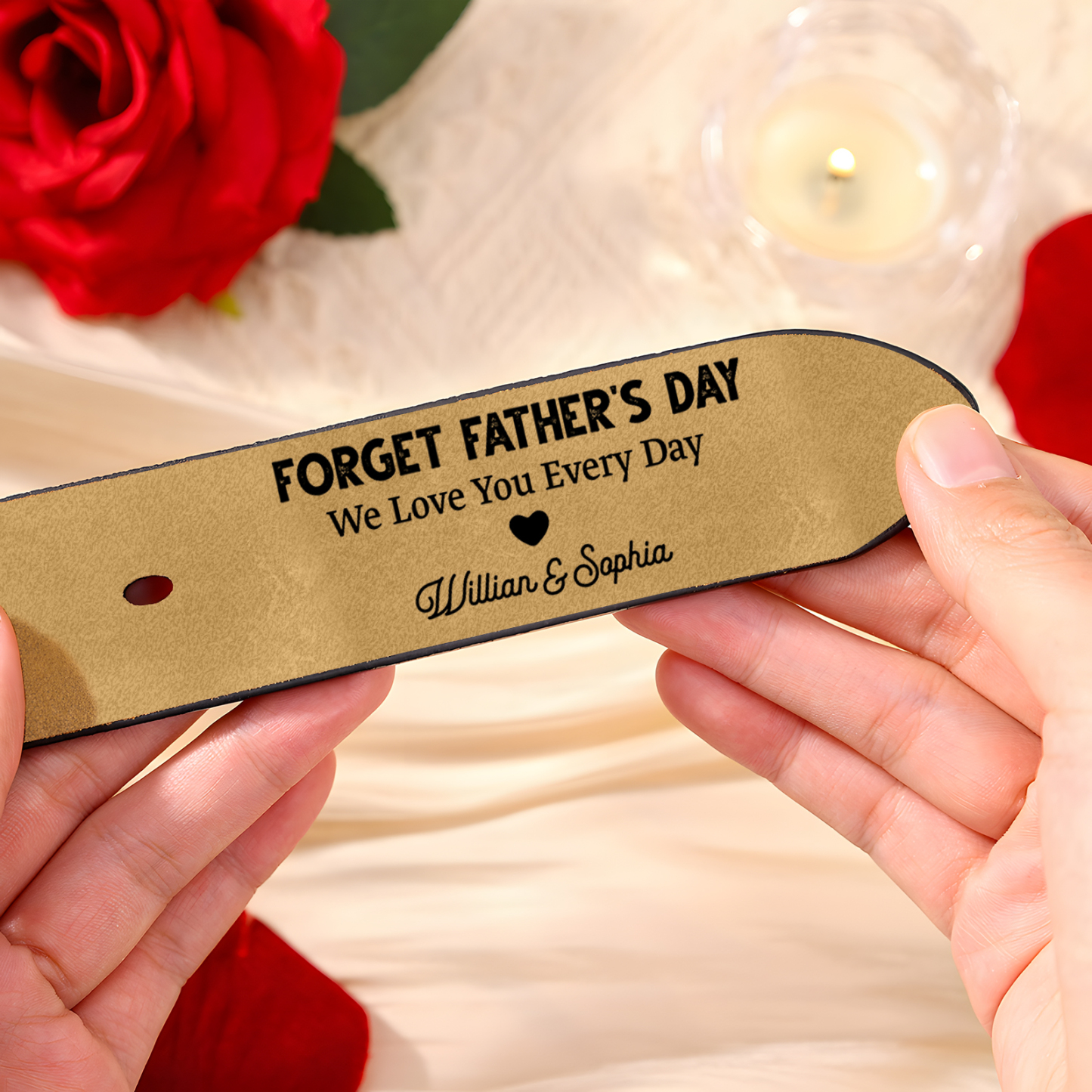 Personalised Leather Belt, Custom Engraved 3 Texts & Letter Belt Gift for Dad | Jessemade