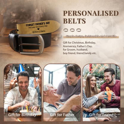 Personalised Leather Belt, Custom Engraved 3 Texts & Letter Belt Gift for Dad | Jessemade