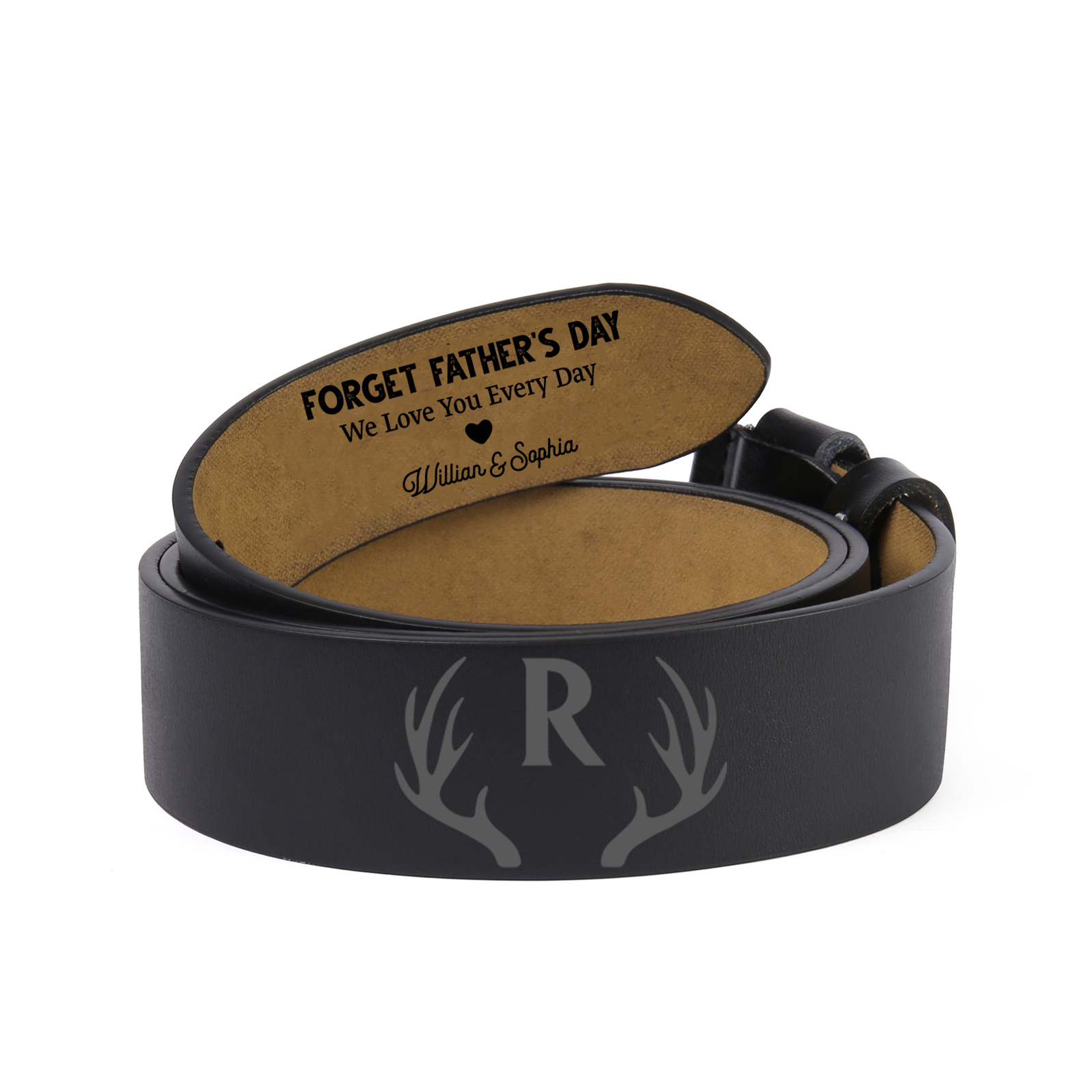 Personalised Leather Belt, Custom Engraved 3 Texts & Letter Belt Gift for Dad | Jessemade