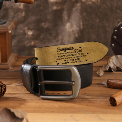 Personalised 3 Names Leather Belt, Custom You Wonderful Man Belt Gift for Dad | Jessemade