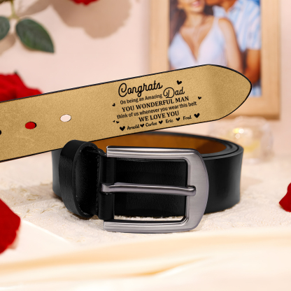 Personalised 4 Names Leather Belt, Custom You Wonderful Man Belt Gift for Dad | Jessemade