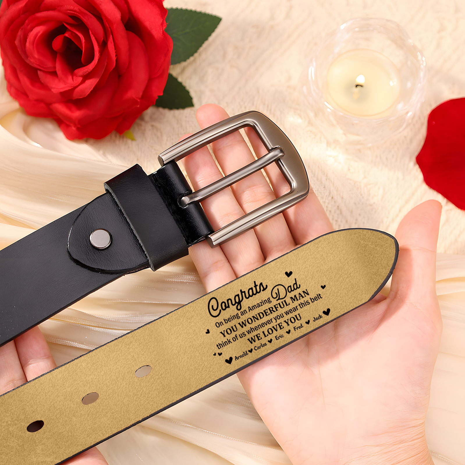 Personalised 5 Names Leather Belt, Custom You Wonderful Man Belt Gift for Dad | Jessemade