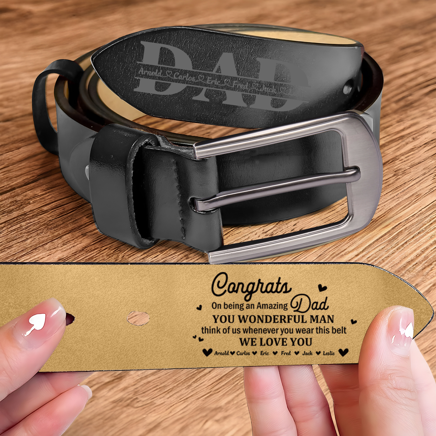 Personalised 6 Names Leather Belt, Custom You Wonderful Man Belt Gift for Dad | Jessemade