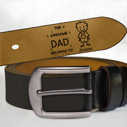 Personalised 1Name Leather Belt, Custom Adjustable Man Belt Gift for Dad/Granddad | Jessemade