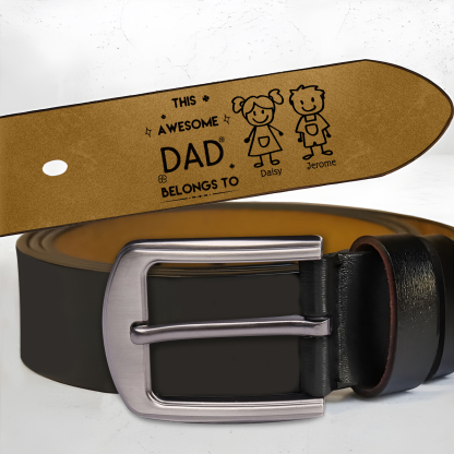 Personalised 2 Names Leather Belt, Custom Adjustable Man Belt Gift for Dad/Granddad | Jessemade