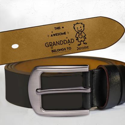 Personalised 1 Name Leather Belt, Custom Adjustable Man Belt Gift for Dad/Granddad | Jessemade
