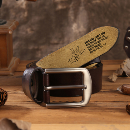 Personalised 5 Names & 1 Letter Leather Belt, Custom Adjustable Man Belt Gift for Dad/Granddad | Jessemade