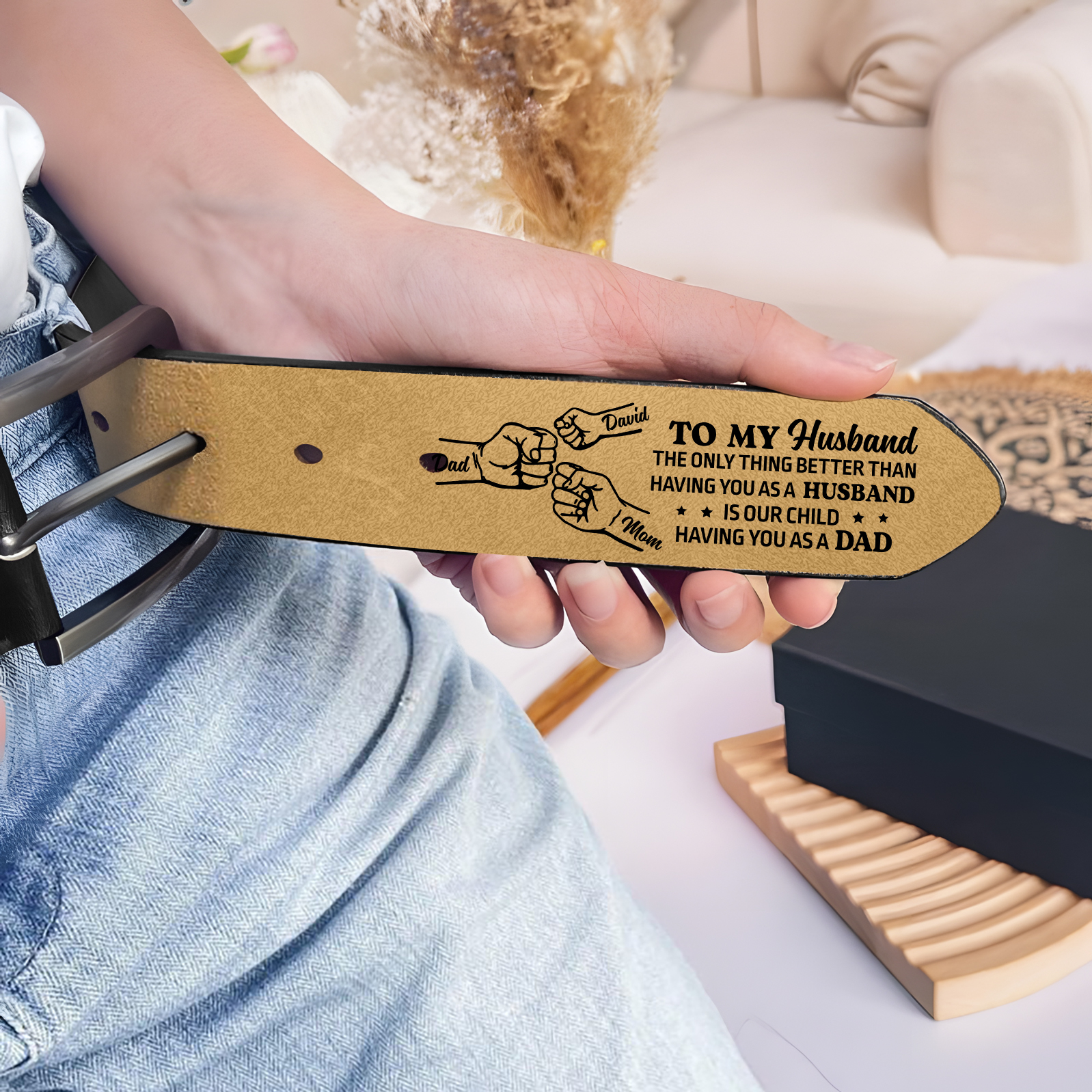 Fist Charm Personalised 3 Names Leather Adjustable Belt – A Thoughtful Gift  for Dad/Granddad | Jessemade