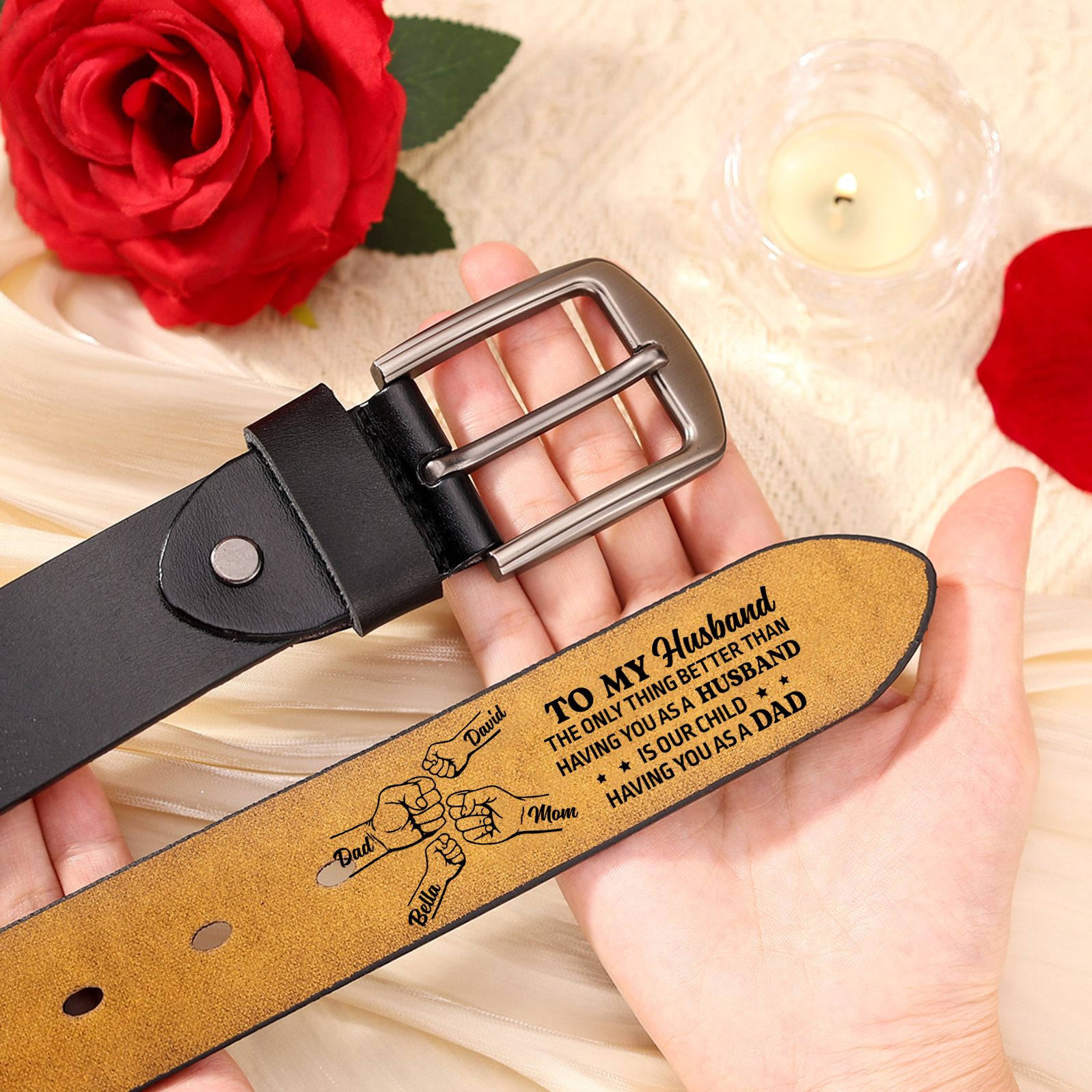 Fist Charm Personalised 4 Names Leather Adjustable Belt – A Thoughtful Gift  for Dad | Jessemade