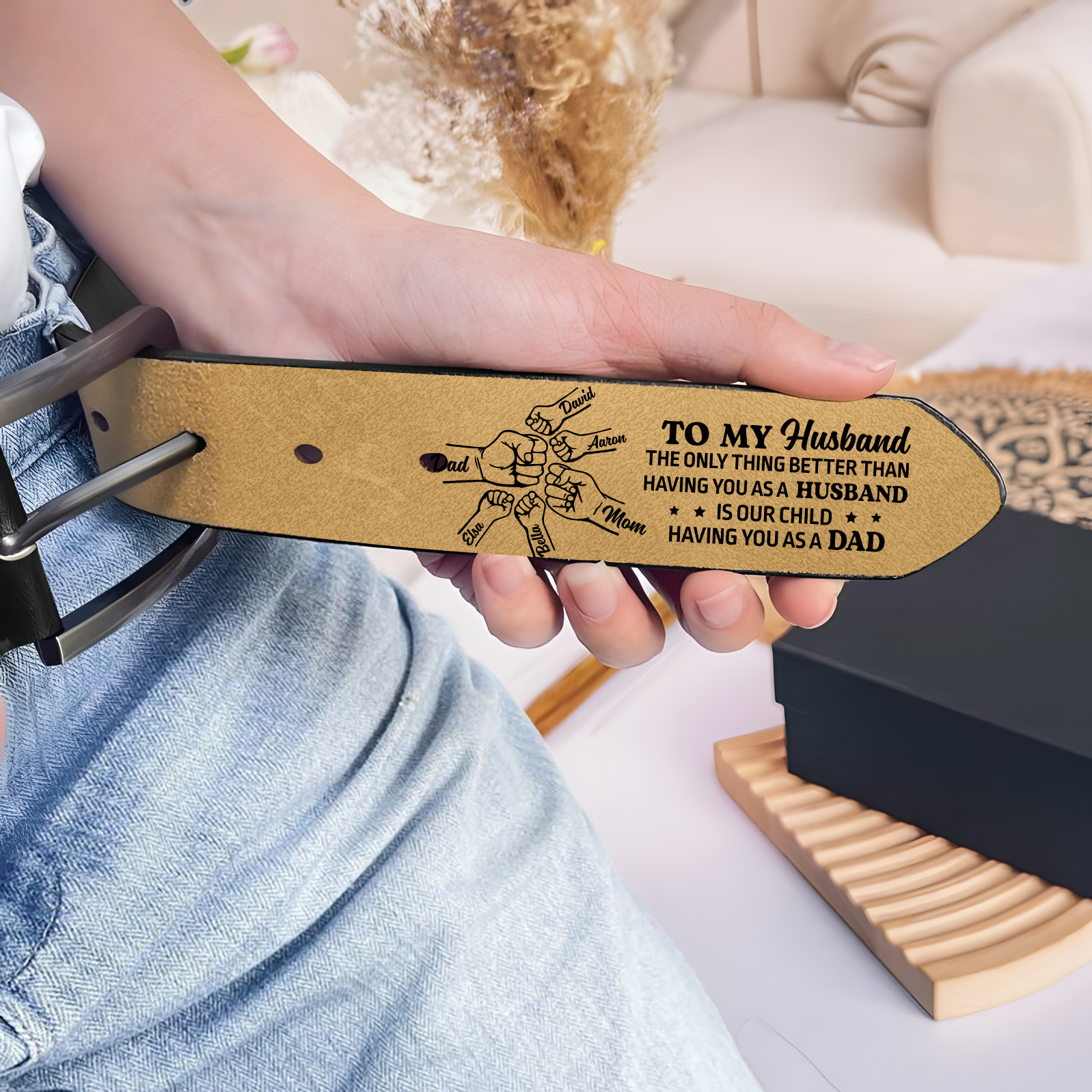 Fist Charm Personalised 6 Names Leather Adjustable Belt – A Thoughtful Gift  for Dad | Jessemade