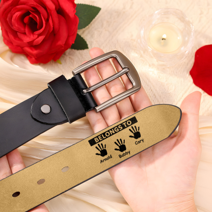 Personalised 3 Names&2 Texts Leather Belt, Custom Adjustable Man Belt Gift for Dad | Jessemade