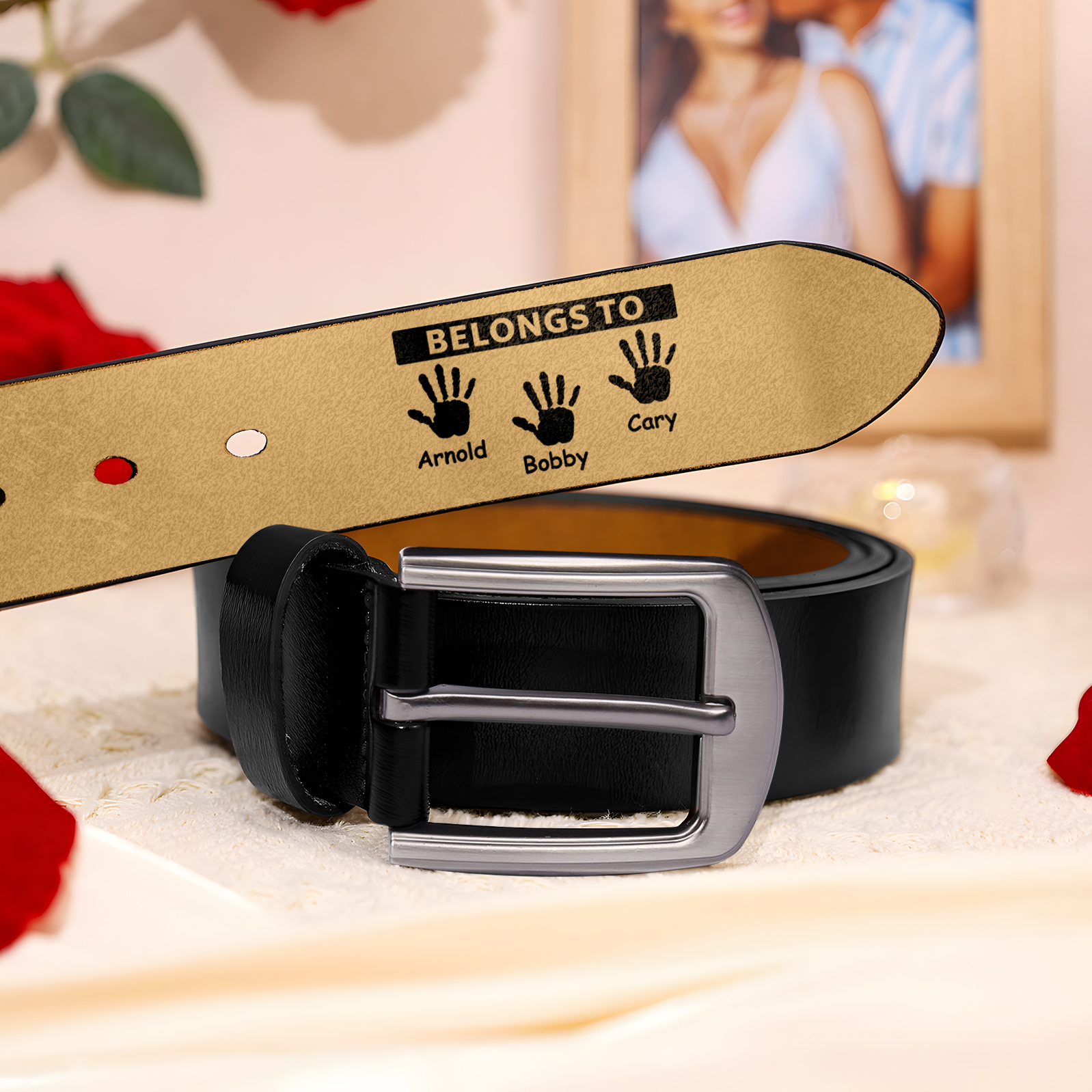 Personalised 3 Names&2 Texts Leather Belt, Custom Adjustable Man Belt Gift for Dad | Jessemade