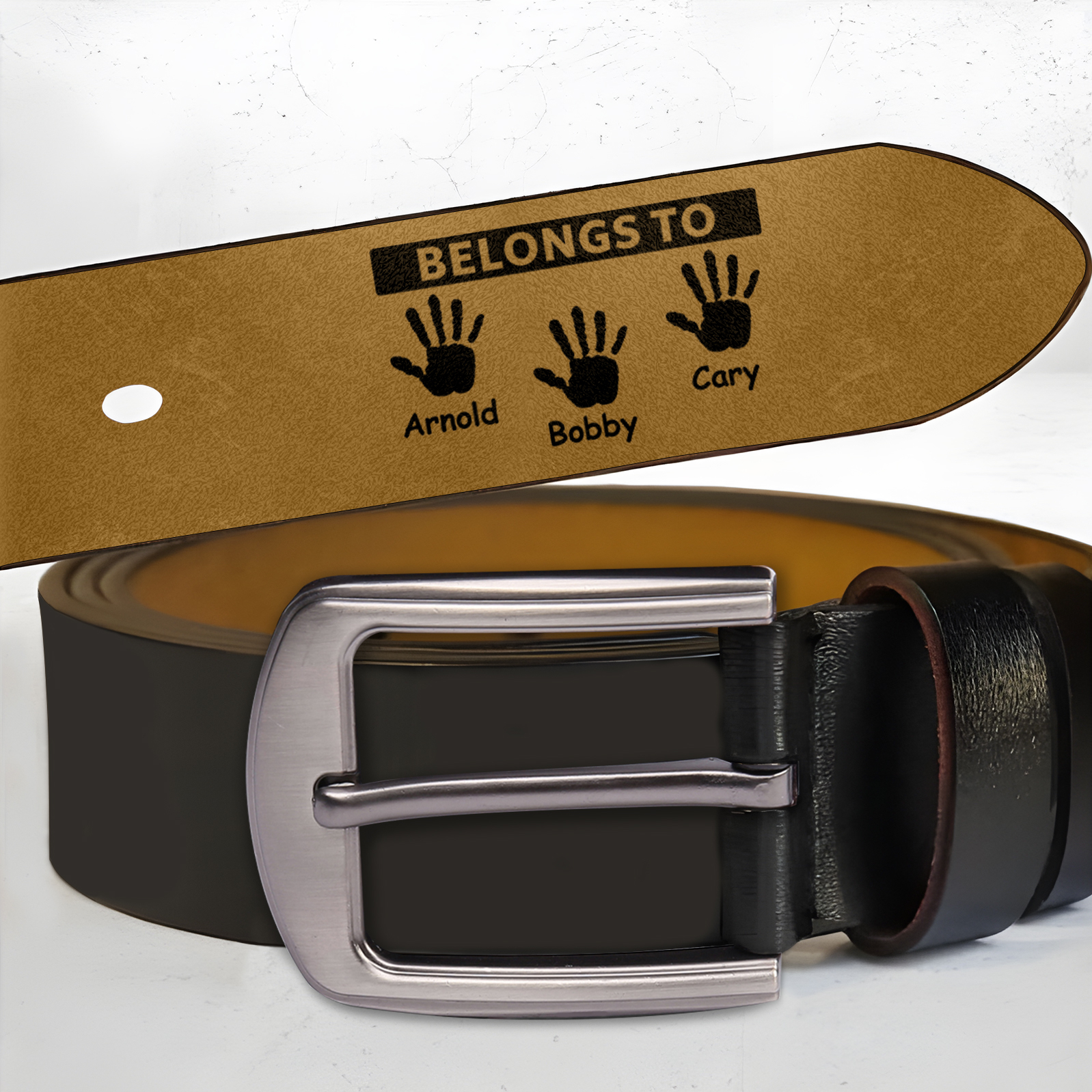 Personalised 3 Names&2 Texts Leather Belt, Custom Adjustable Man Belt Gift for Dad | Jessemade