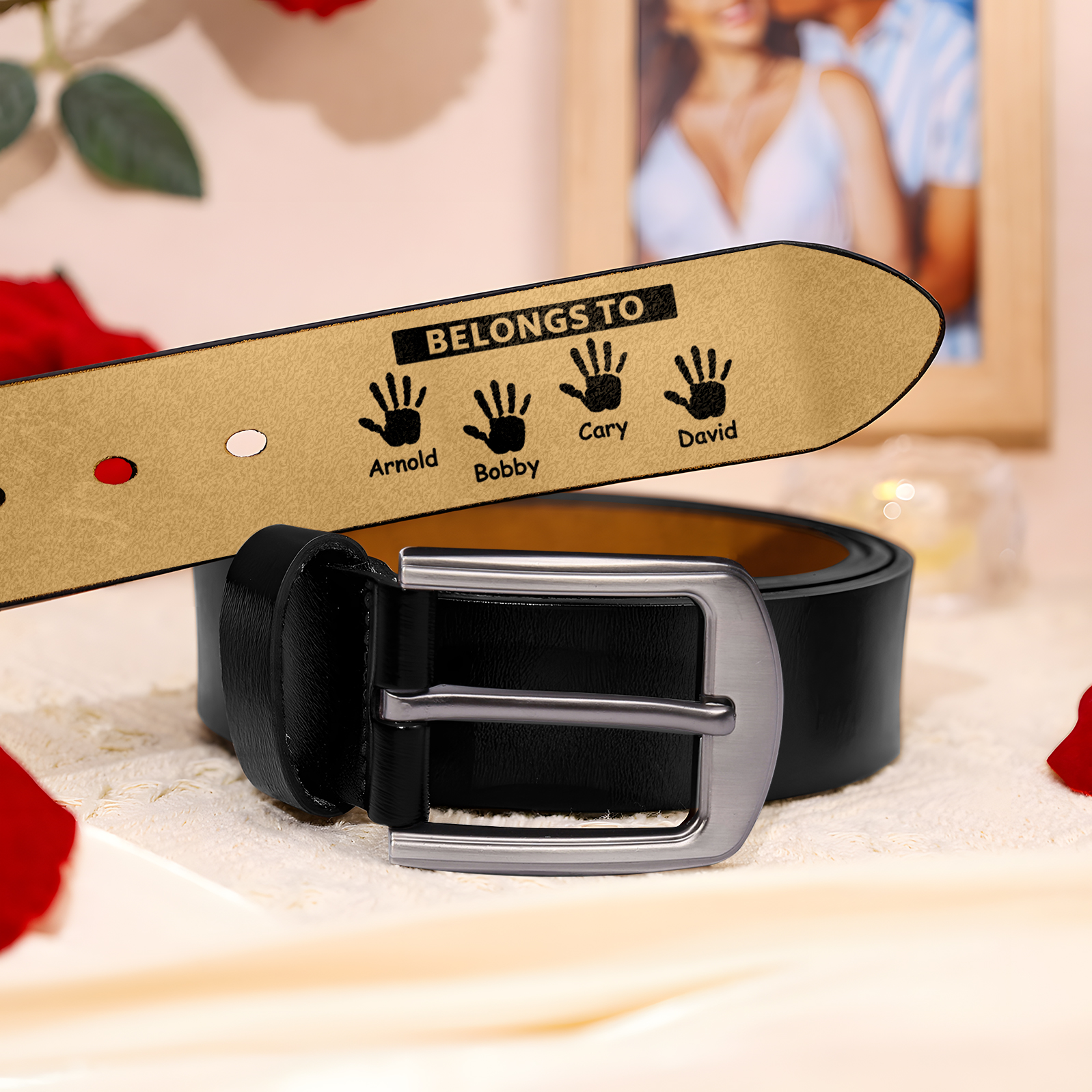 Personalised 4 Names&2 Texts Leather Belt, Custom Adjustable Man Belt Gift for Dad | Jessemade
