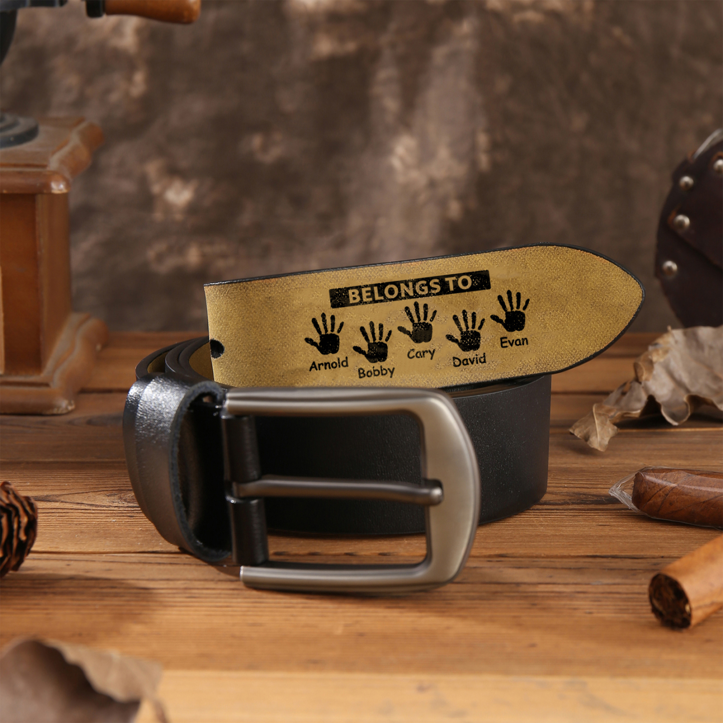 Personalised 5 Names&2 Texts Leather Belt, Custom Adjustable Man Belt Gift for Husband, Boyfriend, Dad | Jessemade