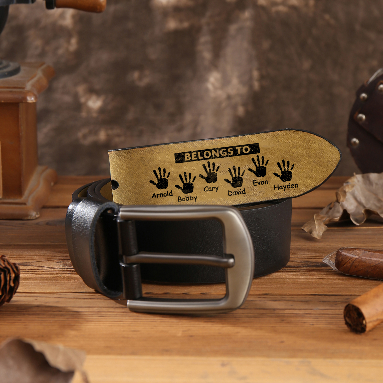 Personalised 6 Names&2 Texts Leather Belt, Custom Adjustable Man Belt Gift for Husband, Boyfriend, Dad | Jessemade