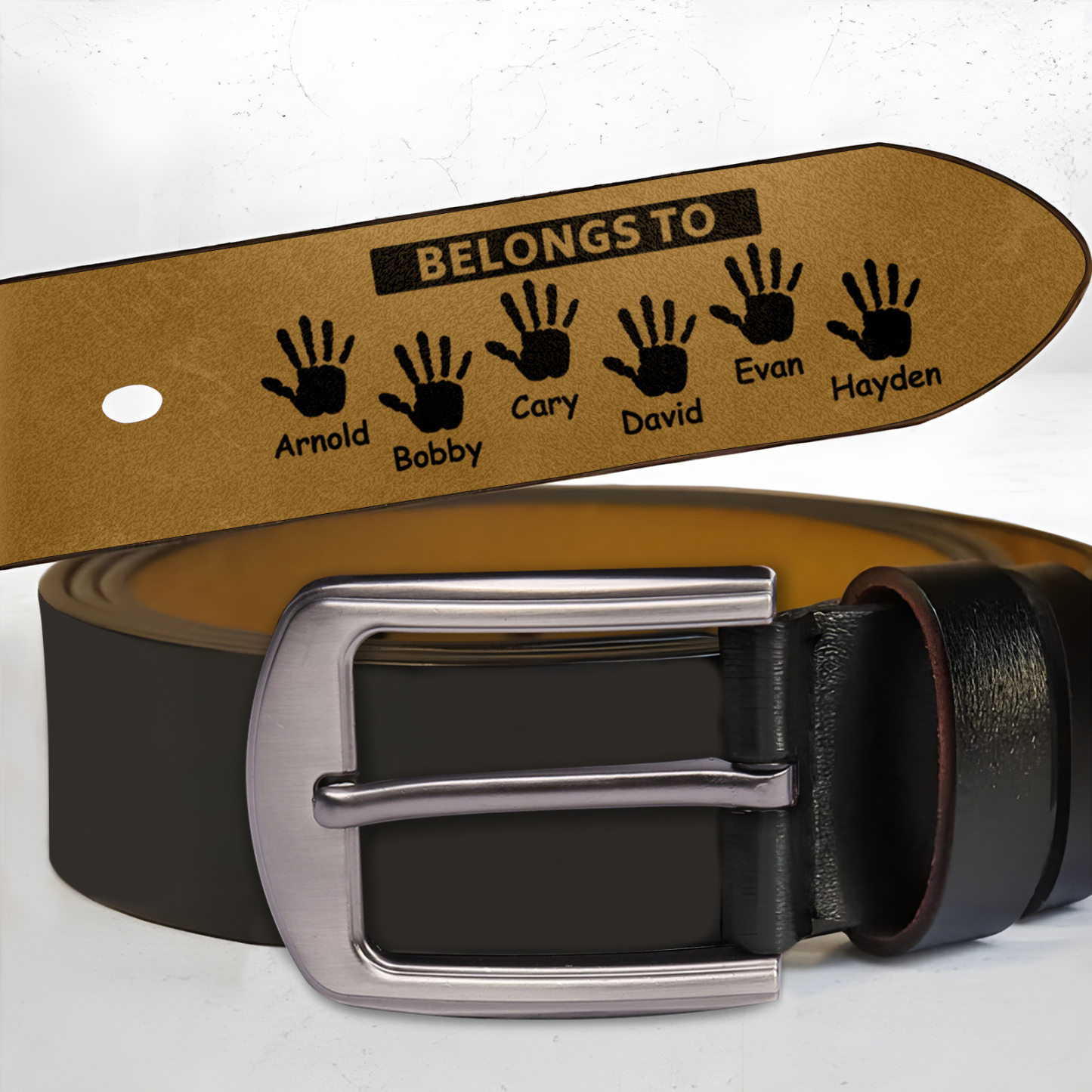 Personalised 6 Names&2 Texts Leather Belt, Custom Adjustable Man Belt Gift for Husband, Boyfriend, Dad | Jessemade