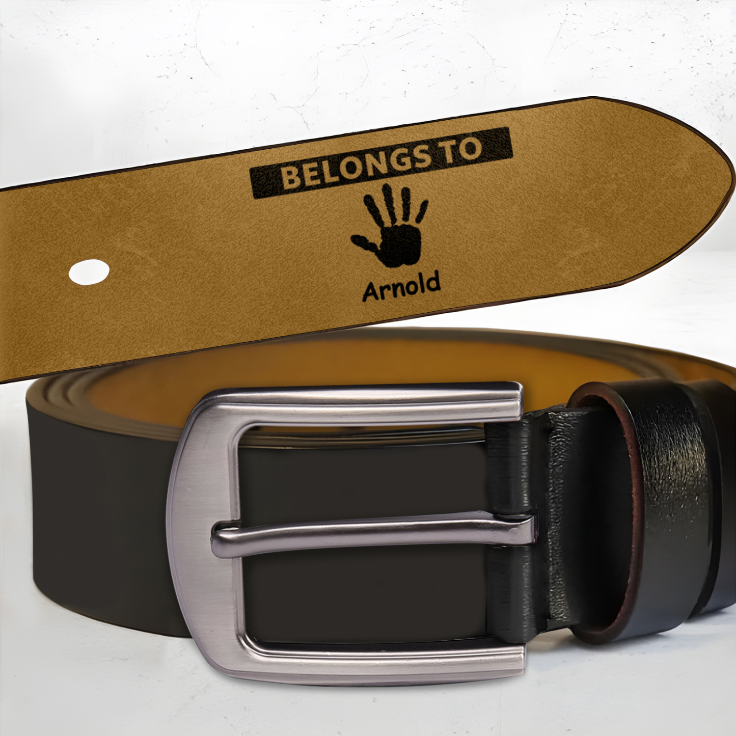 Personalised 1 Name&2 Texts Leather Belt, Custom Adjustable Man Belt Gift for Dad | Jessemade