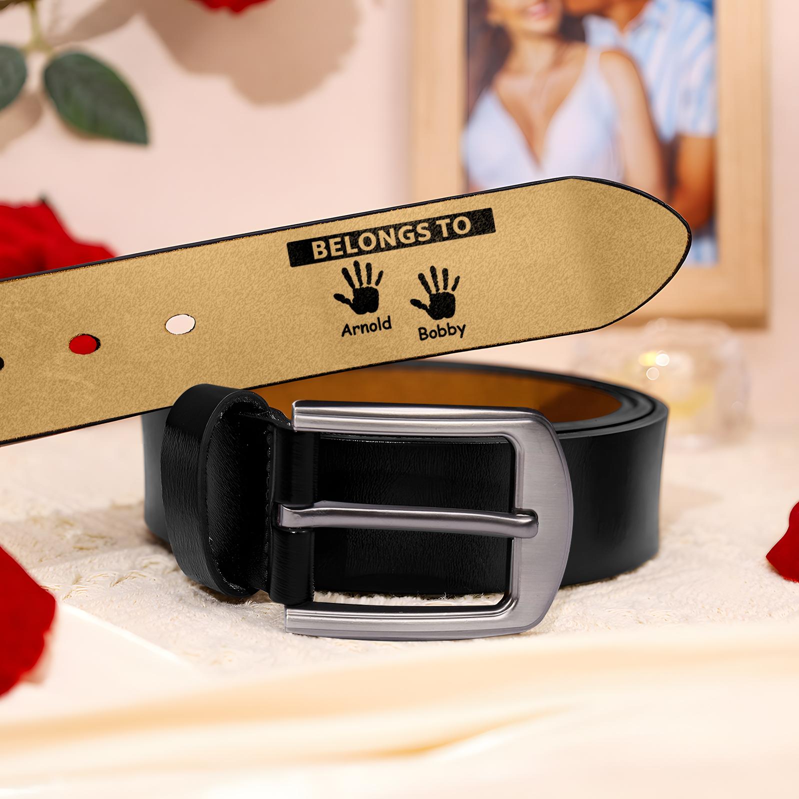 Personalised 2 Names&2 Texts Leather Belt, Custom Adjustable Man Belt Gift for Husband, Boyfriend, Dad | Jessemade