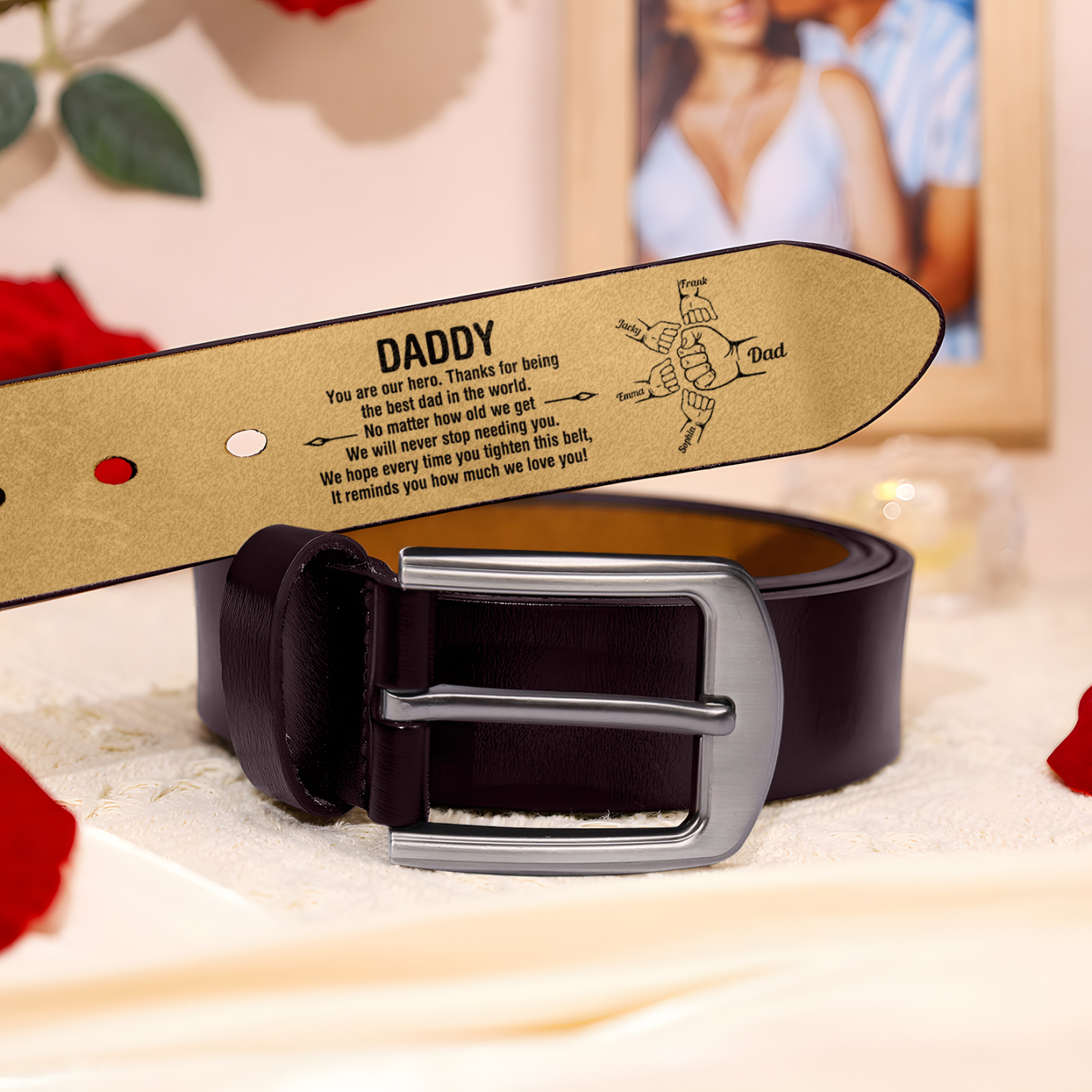 5 Names Personalised Fist Leather Belt, Custom Adjustable Man Belt Gift for Dad | Jessemade