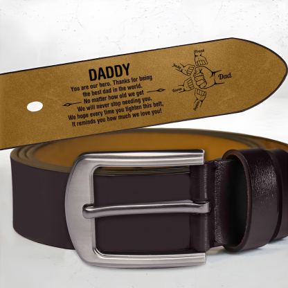 5 Names Personalised Fist Leather Belt, Custom Adjustable Man Belt Gift for Dad | Jessemade