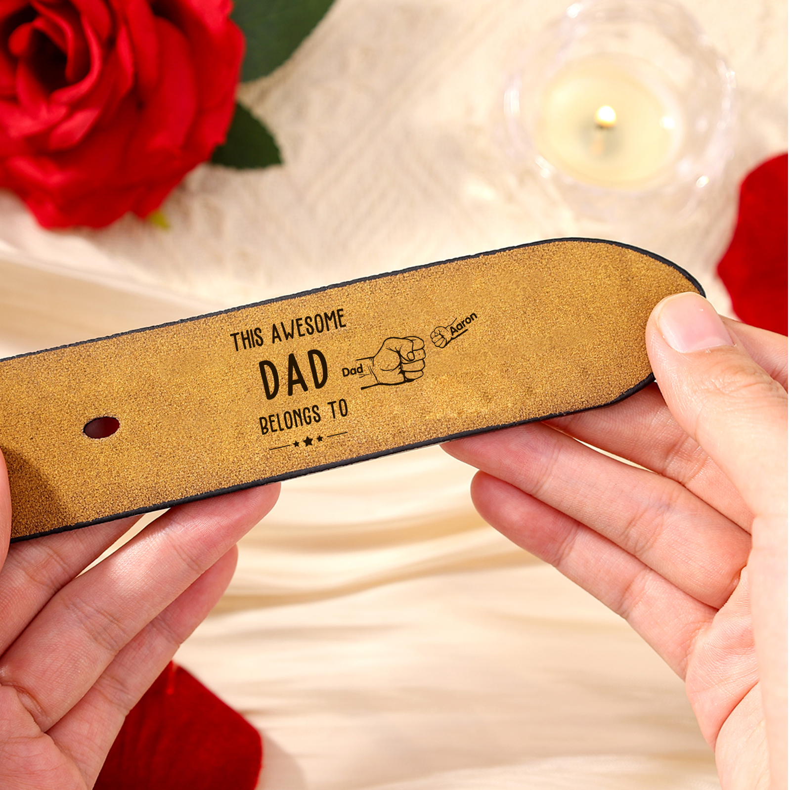 2 Names & 1 Nickname Personalised Fist Leather Belt, Custom Adjustable Man Belt Gift for Dad | Jessemade