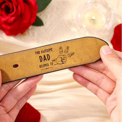 4 Names & 1 Nickname Personalised Fist Leather Belt, Custom Adjustable Man Belt Gift for Dad | Jessemade