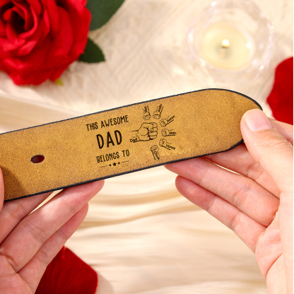 7 Names & 1 Nickname Personalised Fist Leather Belt, Custom Adjustable Man Belt Gift for Dad | Jessemade