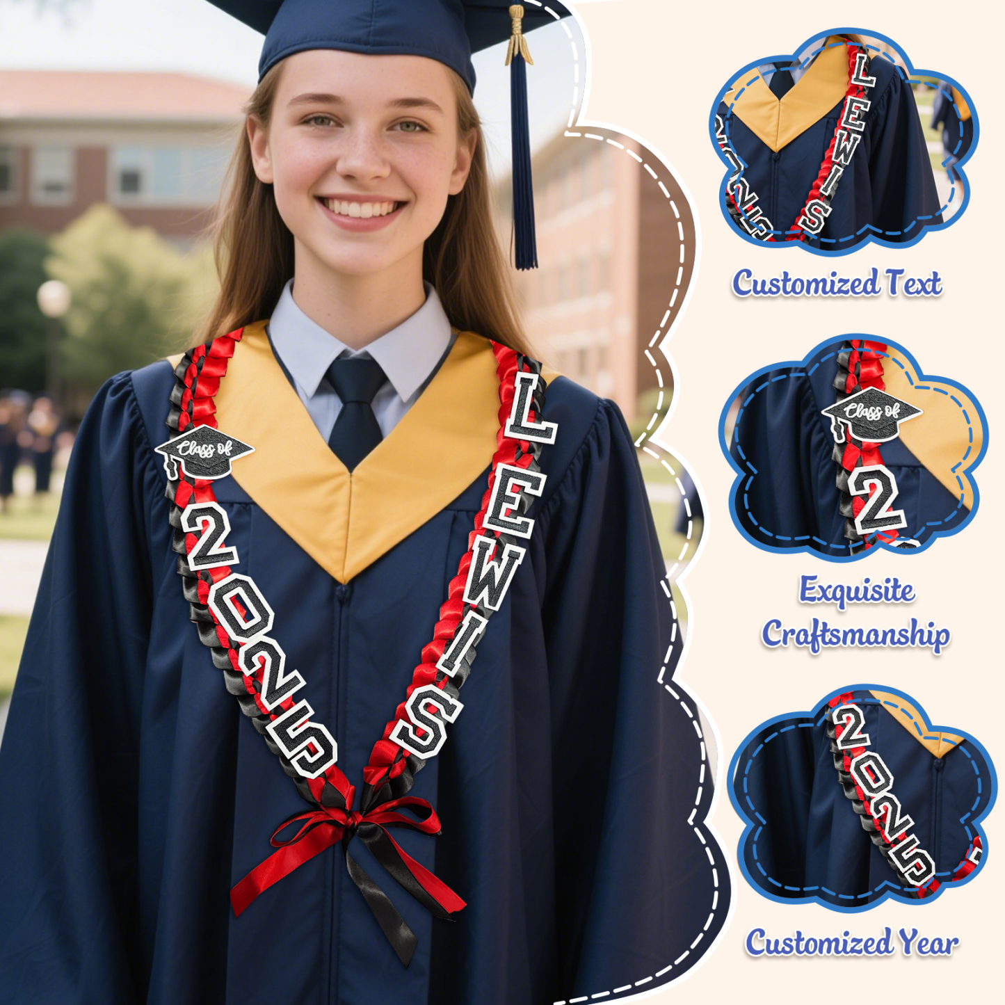 Personalised Graduation Gift Belt – Custom Name & Year Ribbon Lei for Students | Jessemade