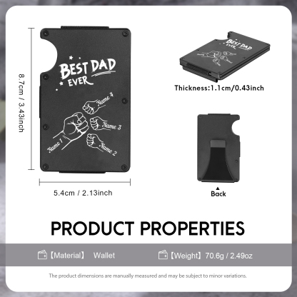 4 Names Personalised Best Dad Ever Metal Wallet Clip– Custom Engraved Father's Day Gift | Jessemade
