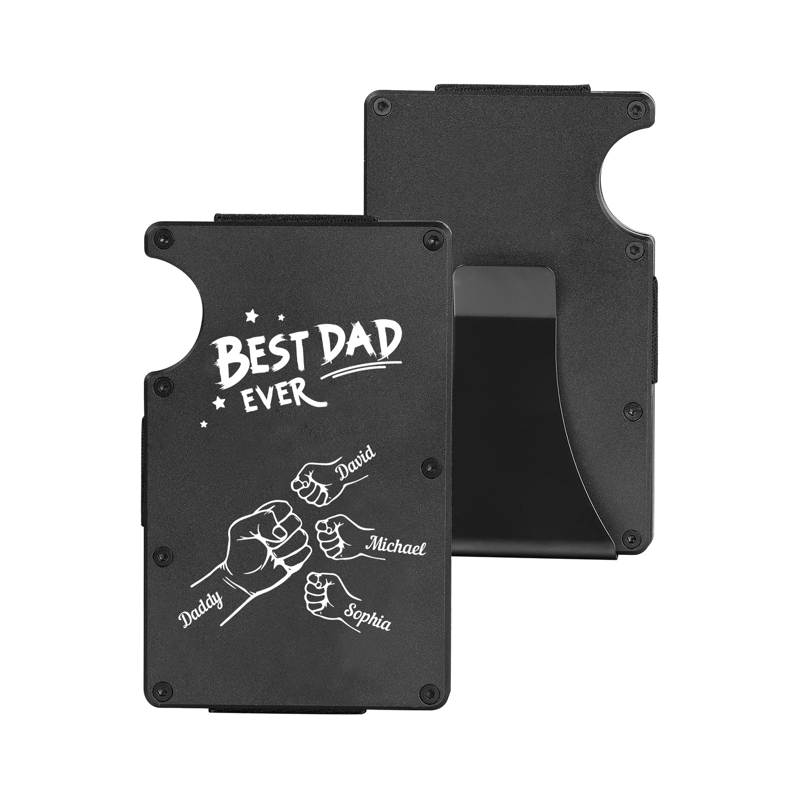 4 Names Personalised Best Dad Ever Metal Wallet Clip– Custom Engraved Father's Day Gift | Jessemade