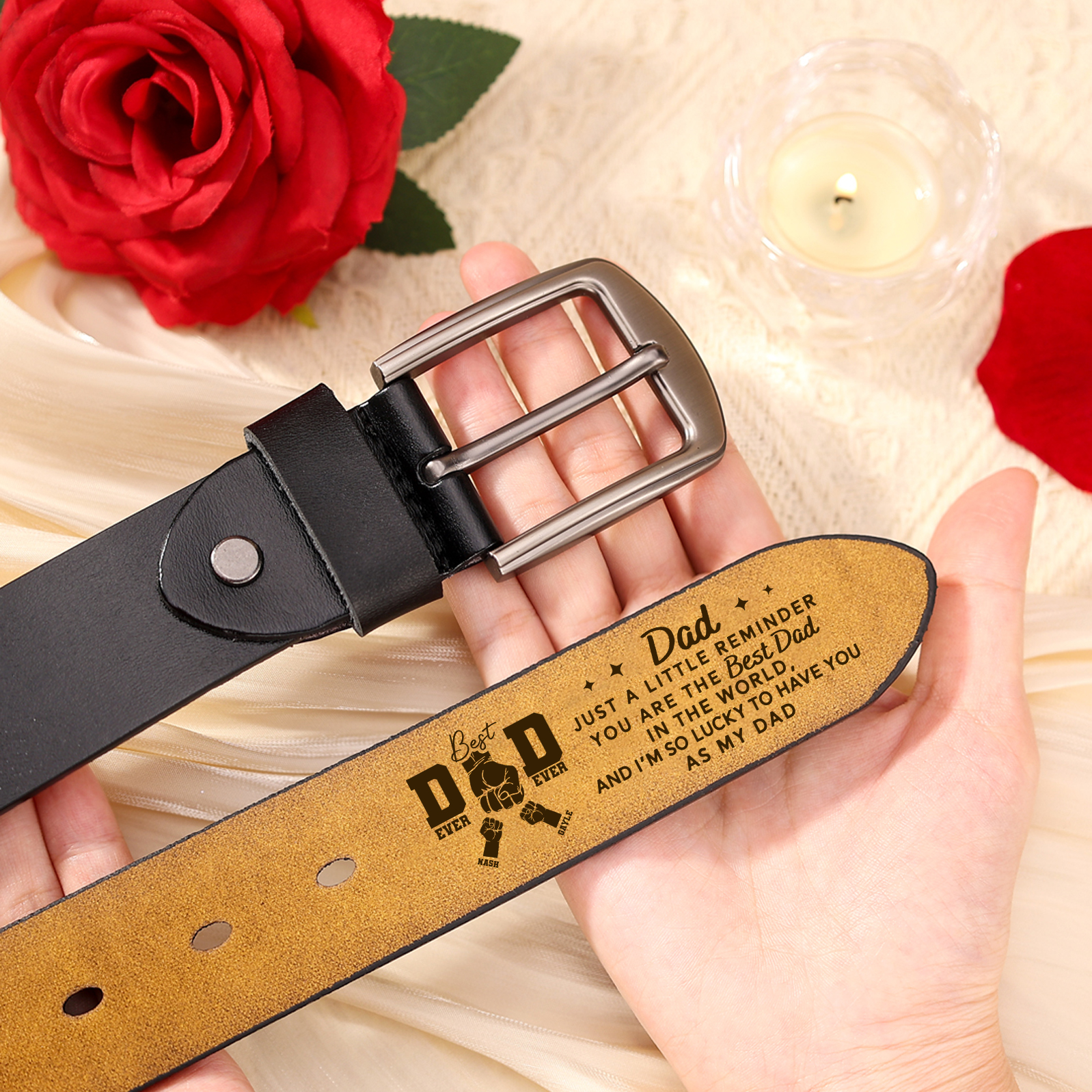 2 Names Fist Personalised Leather Belt Gift for Dad – Father’s Day Gift | Jessemade