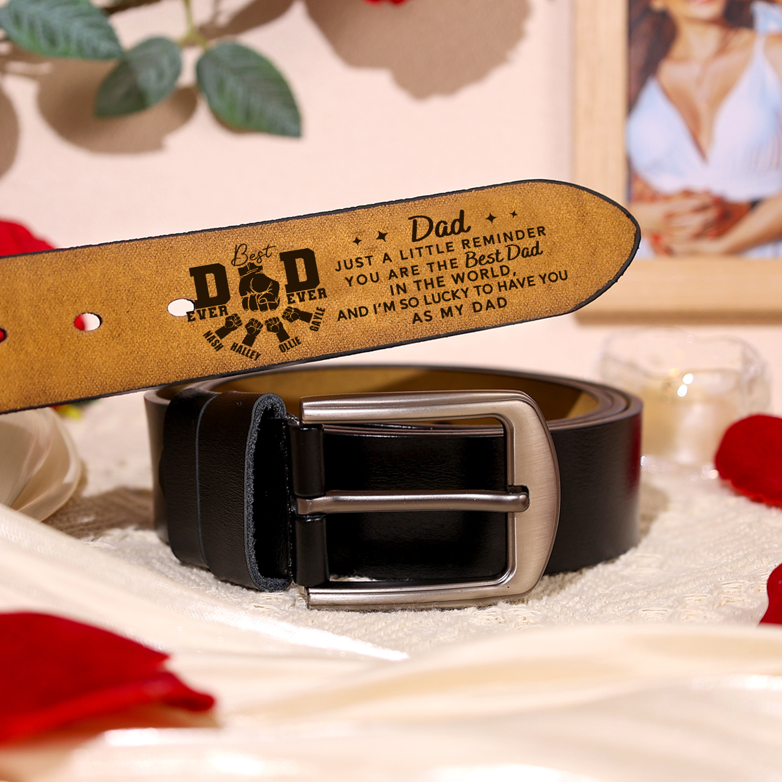 Personalised Fist Leather Belt Gift with 1-4 Names for Dad – Father’s Day Gift