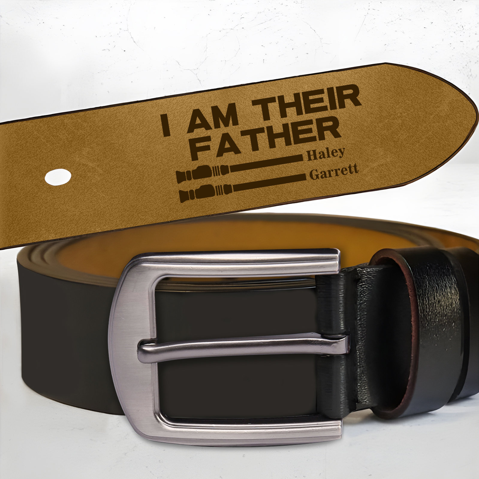Personalised 2 Names Adjustable Leather Belt, Custom Father's Day Gift